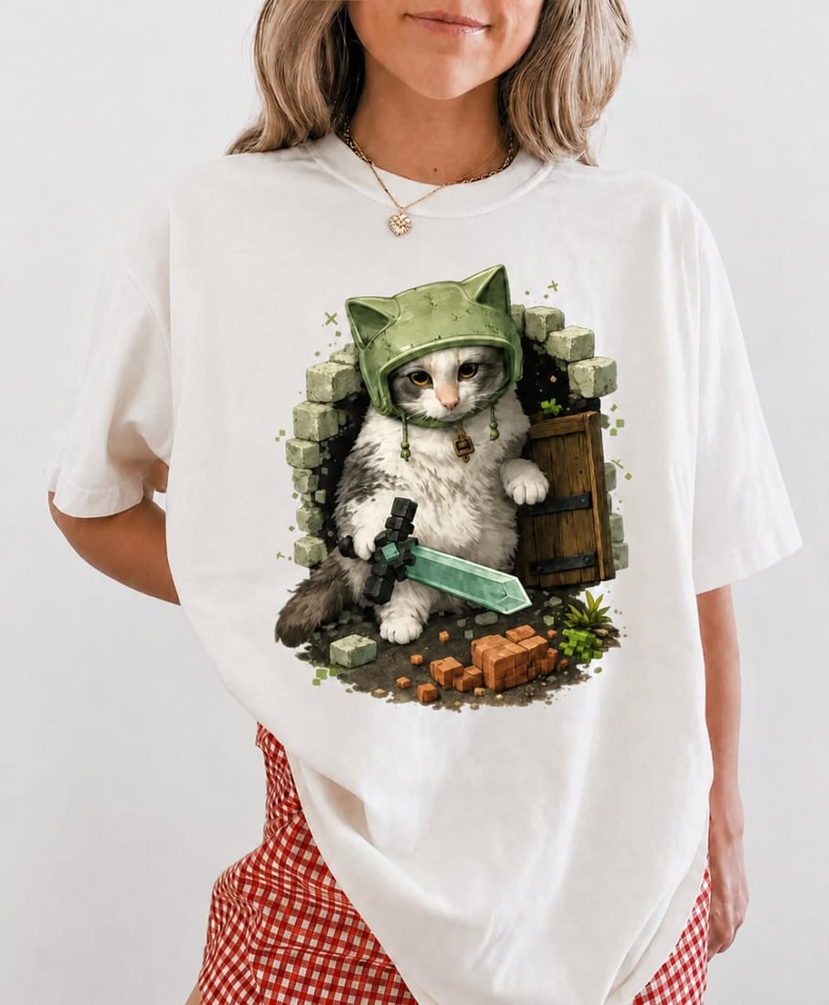 Blocky Knight Cat Tee